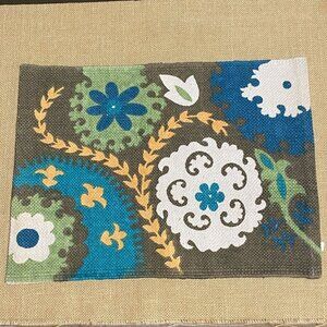Cotton Placemats Set of 4 Floral India‎ Blue Green Coastal Beach Summer NWOT